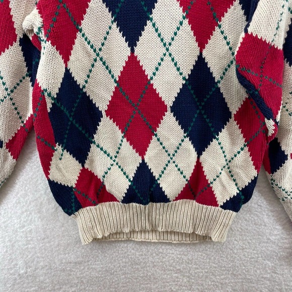 Parker of vienna Mens sweater size large Diamond pullover golf Red chunky knit - Picture 3 of 8